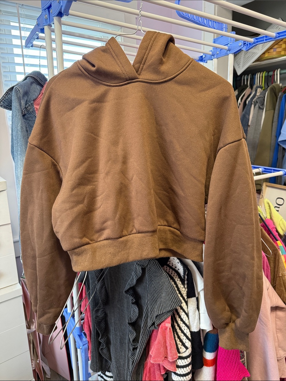 Women's Brown Cropped Hoodie Sweatshirt - Unbranded